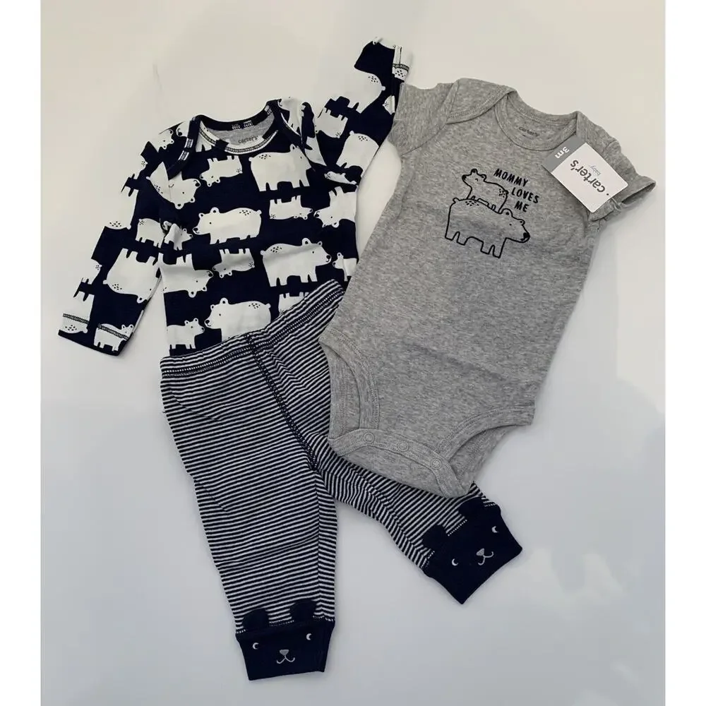 3‎ Months Carter's Bear Stripe Print 3 Piece Infant Set Long Sleeve Pants